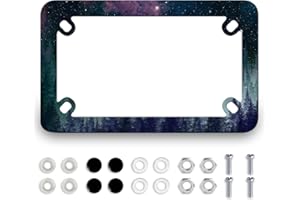 MUAWUOIK Galaxy Forest Motorcycle License Plate Frame Stainless Steel Colorful Plate Frame 4 Holes Tag Holder Purple Motorcycle Accessory with Screws Nut Caps 7.7" x 4.5 "for Bike Motorcycle