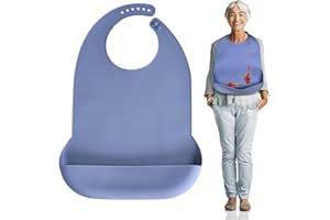 Kinggrand Kitchen Adult Bibs for Men, Women, Elderly- Silicone Adult Bibs for Eating - Washable Bib with Crumb Catcher (Blue)