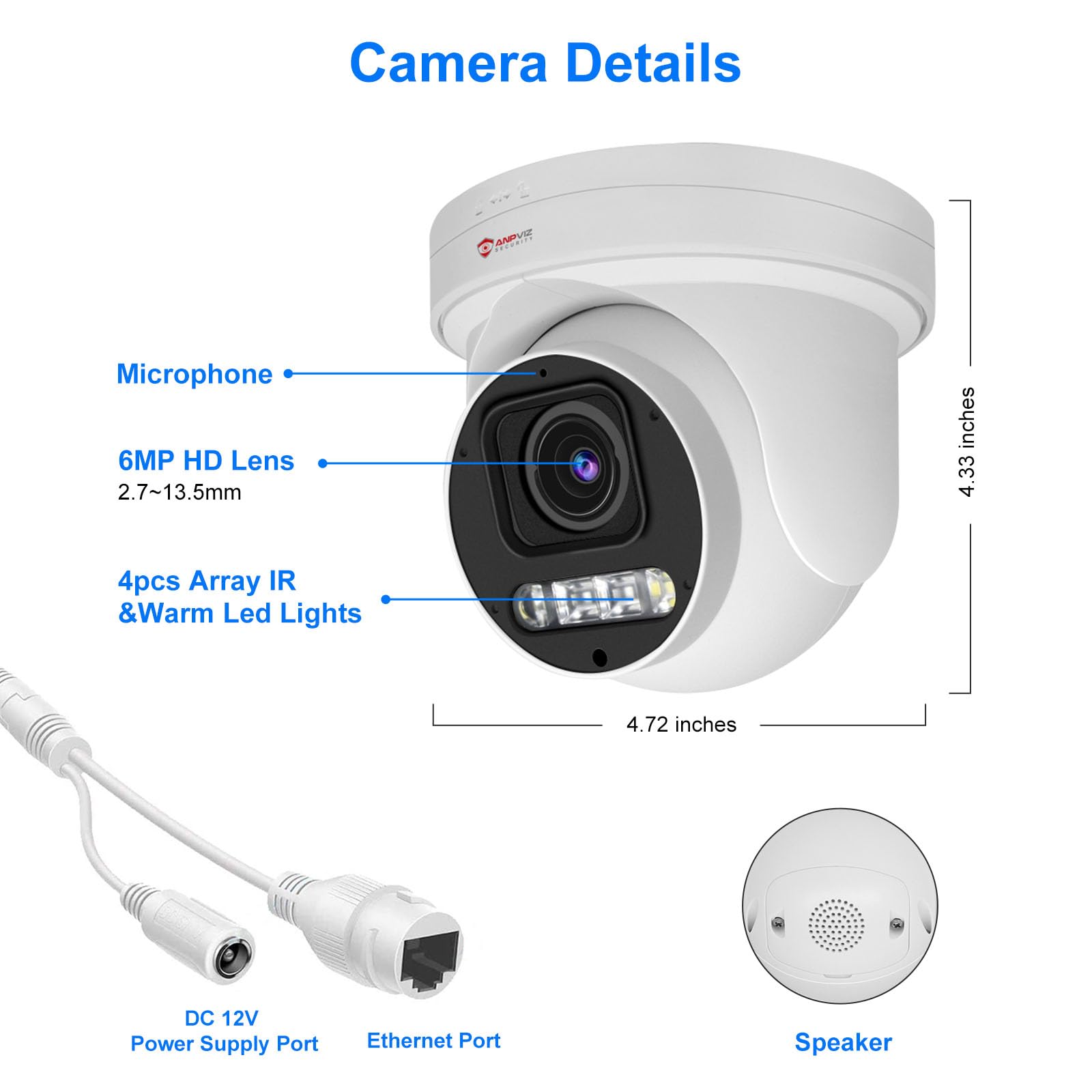 Anpviz 6MP PoE PTZ Camera Outdoor, 5X Optical Zoom 2.7~13.5mm Lens, Pan Tilt Zoom IP Security Camera with Human Vehicle Detection, Spotlight&Sound Alarm, SD Card Slot, IP66, NDAA Compliant (U Series)