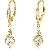 14K Gold Leverback Earrings for Women Birthstone Cubic Zirconial Earrings Jewelry Birthday Gifts for Her (Gold-Infinity Earrings with Moissanite)