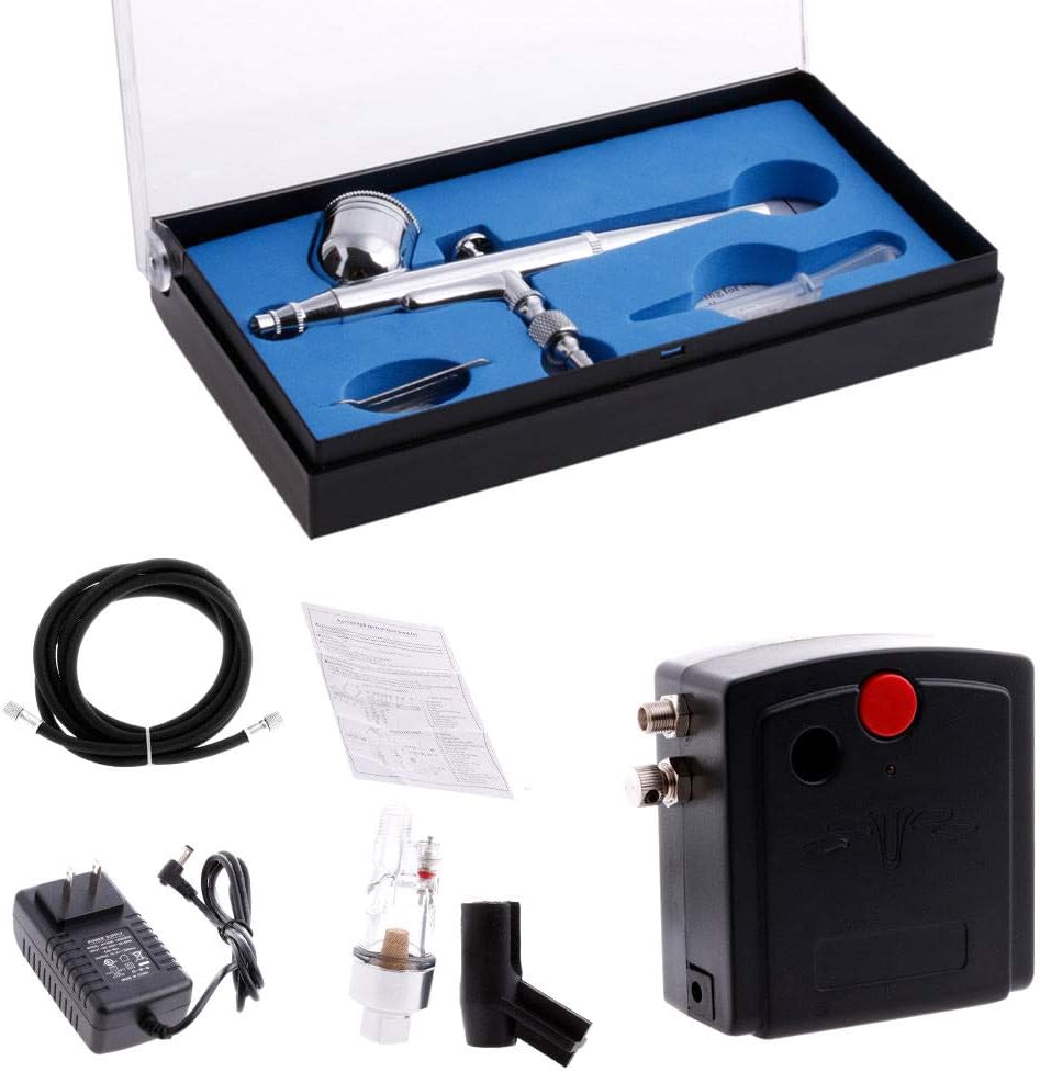 Portable 100-250V Dual Action Gravity Feed Airbrush Air Compressor Kit T100K Better