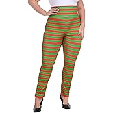 HAPPIERE Leggings for Women Plus Sizes Yoga High Waist Stretchy Workout Pants Striped Tights