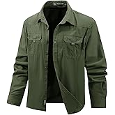 Flygo Long Sleeve Work Shirts for Men Casual Cotton Button Down Western Cowboy Cargo Shirt for Hiking Safari Camping