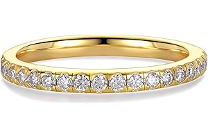 Blueeve Moissanite Wedding Band for Women, 0.57ct D Color VVS1 Clarity Lab Created Diamond Rings 14K White Yellow Gold Filled Half Eternity Rings Moissanite Stackable Rings for Women Matching Rings