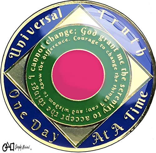 Simply Minimal 5 Year NA Gold Plated Recovery Clean Time Coin, Medallion + Plastic Display Case (Pink)