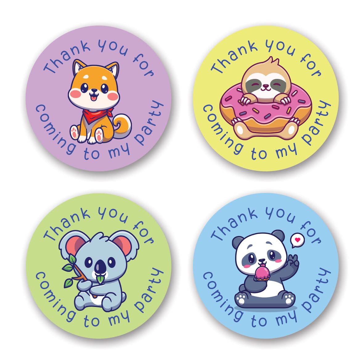 40mm Kawaii Animals Thank You for Coming to My Party Round Stickers for Party Bags & Sweet Cones (48 x Stickers)