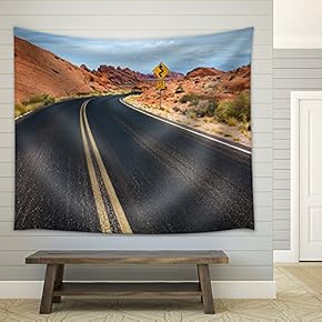 Highway in Desert with Rocks - Fabric Wall Tapestry Home Decor - 51x60 inches