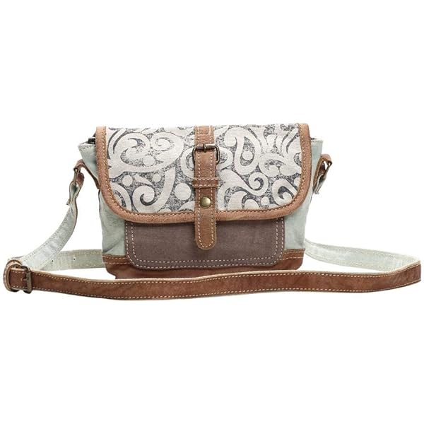 Myra Bag Leaf Swirls Upcycled Canvas Crossbody Bag S-1153