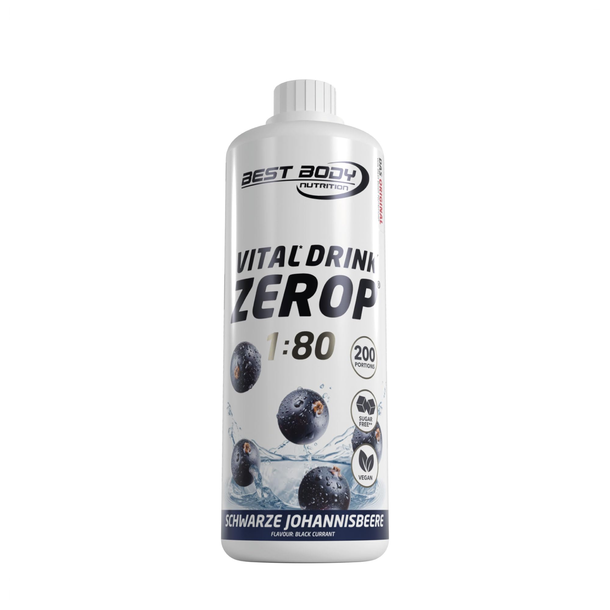 Best Body Nutrition ZEROP Vital Zuckerfreies Getränkekonzentrat Sirup Schwarze Johannisbeere Ohne Aspartam 1 L ergibt 80 L Getränk Fitness Drink mit Vitaminen B1 B6 Niacin Kalorienarm Wassersprudler
