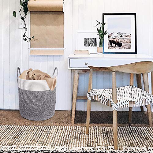 X-Large Cotton Rope Basket – 18"x18" Decorative Woven Basket for Laundry, Baby, Blanket, Home Storage Container (Grey)