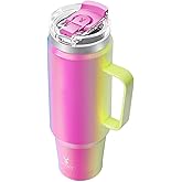 Meoky 40oz Tumbler with Handle, Stainless Steel Travel Mug with 2-in-1 Straw and Sip Lid, Vacuum Insulated Coffee Mug, 100% Leak Proof, Keeps Cold for 34 Hours or Hot for 10 Hours (Carnival)