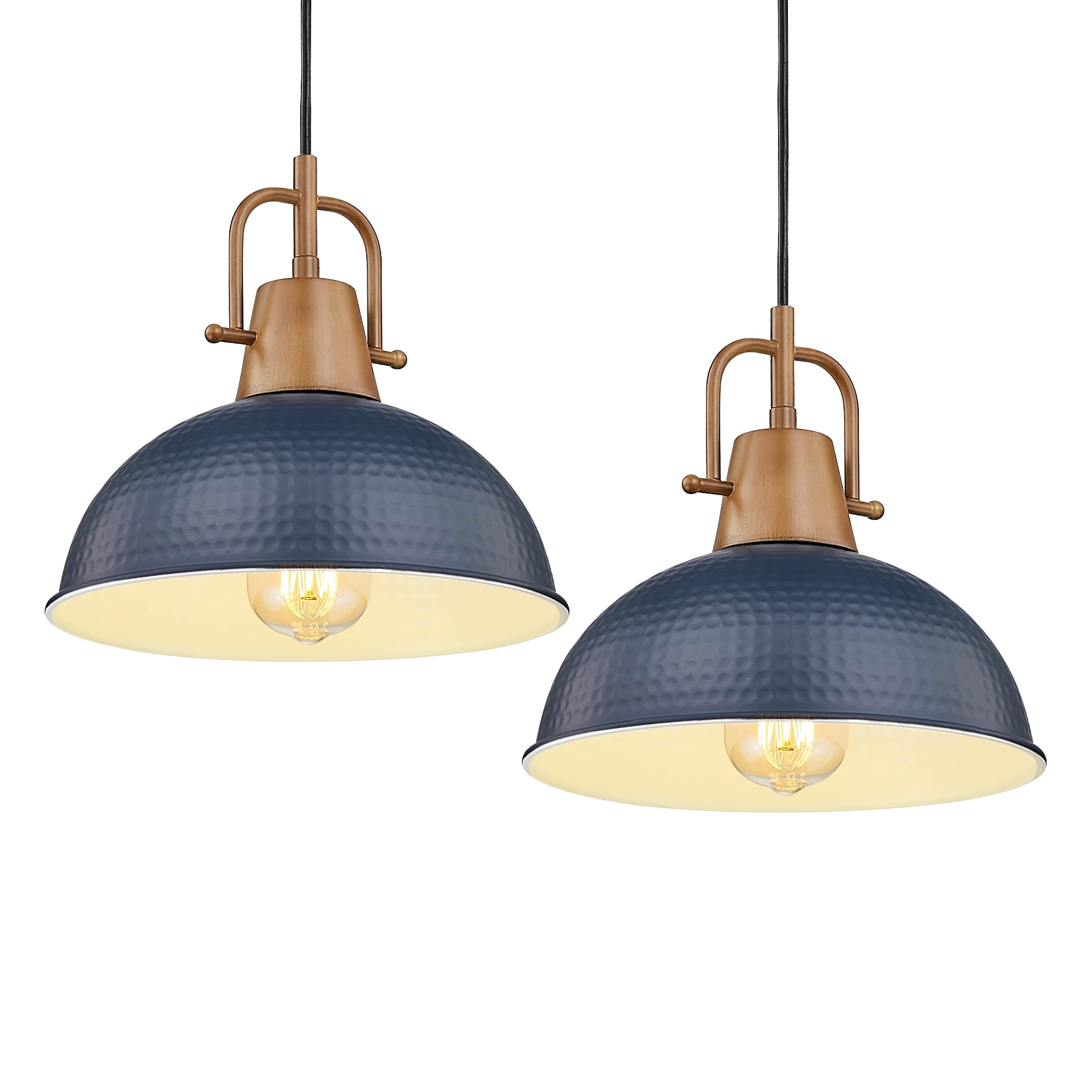 Photo 1 of Emliviar 2 Pack Blue Hammered Pendant Light, Metal Haning Lighting Fixtures with Wood Grain Part, GE269MIL-2 BL+WD