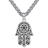 Lattd Hamsa Hand Necklace 925 Sterling Silver Hand of Fatima with Star of David Pendant Jewish Jewelry Women Men