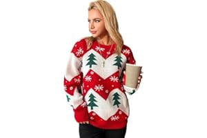 Ugly Christmas Sweaters for Women: Xmas Snowflake Knit Pullover Tops Novelty Print Crew Neck Festival Sweater