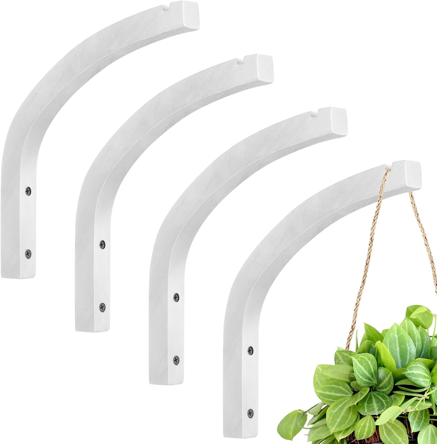 Outdoor Hanging Brackets - Geelin 4 Pieces Plant Wall Hanger Wooden Plant Hooks Wall Mounted Hanging Plant Hooks for Planters, Lanterns, Flower Bracket, Wind Chimes, Decoration Hooks (White)