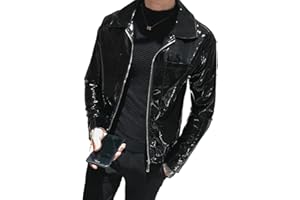 MERCH ATTIRE Black Wet Look Punk Men PVC Jacket Latex PVC Long Sleeve Coat Chic Private Party Unisex