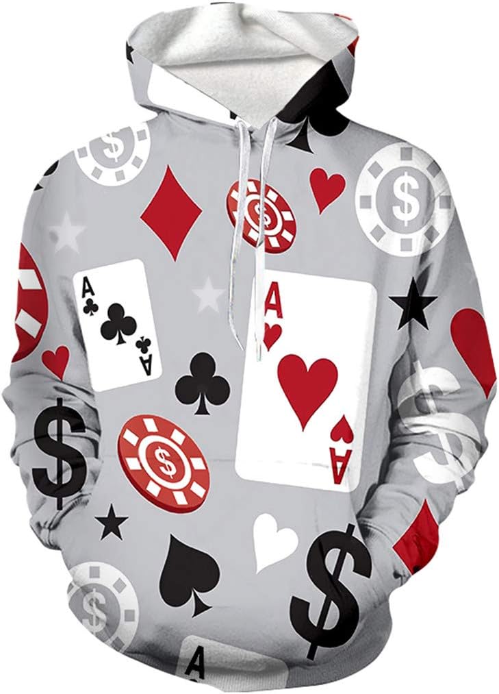 Winter 3D Print Poker Game Thicken Hoodies Mens Cool Couple Warm Hooded