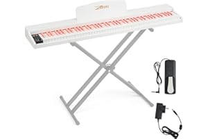 ZHRUNS Digital Piano 88 Key Weighted, Full Size Keyboard Piano Set with Sheet Music Stand,Pedal,Power Adapter, for Beginners,White Pink (Keyboard Only)