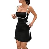 Milumia Women's Square Neck Contrast Binding Mini Dress Spaghetti Strap Tennis Dresses with Shorts