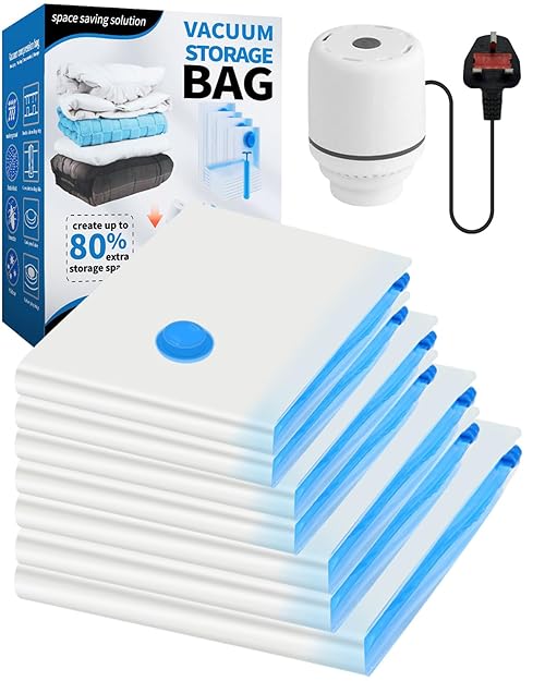 7-Pack Vacuum Storage Bags with Electric Air Pump – Includes 1 Jumbo (80x100cm), 2 Large (60x80cm), 2 Medium (50x70cm), and 2 Small (40x60cm) Bags for Bedding, Clothes & Pillows