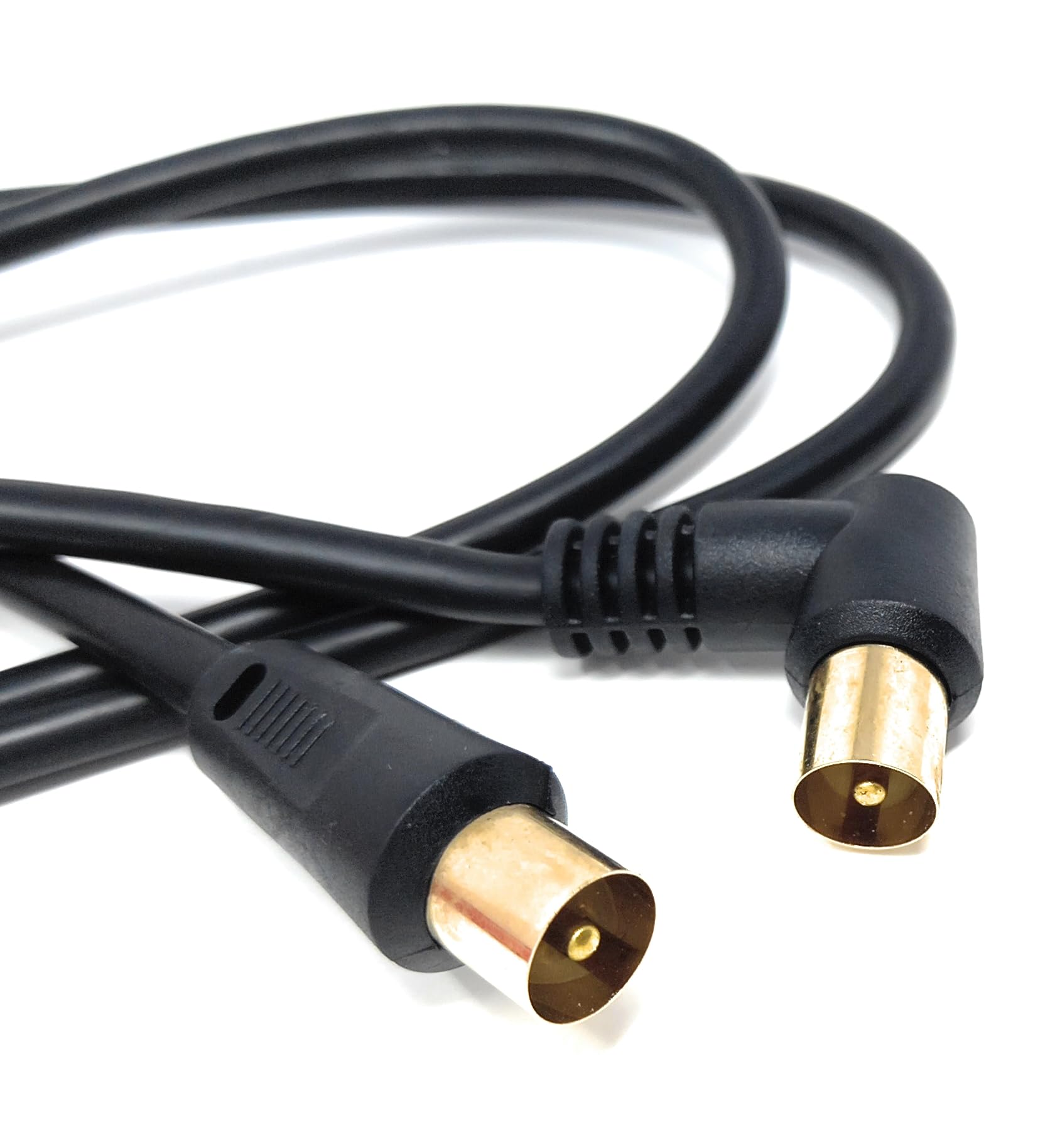 DRUT 3m TV Male to Male Plug Coaxial Cable RG6 Aerial Digital Antenna RF Fly Lead Cable (Right Angle, Black Gold, 10ft.)