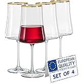 Biandeco Gold Rim Wine Glasses | Set of 4 | Long-Stem Handblown Bohemia Crystal Glass for Red & White Wine, Elegant Lead-Free Glassware 13.5 oz