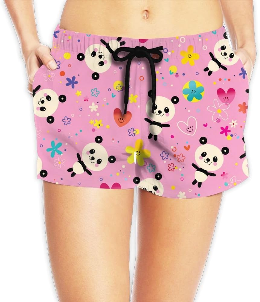 Pink Panda Womens Pockets Swim Board Shorts Summer Swim Boxer Brief For Outdoor Seaside Party Sports