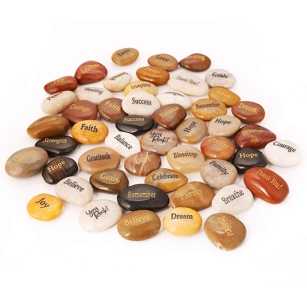 ROCKIMPACT 50PCS Engraved Rocks Different Words Inspirational Stones Bulk Faith Stones Zen Stones Gratitude Rocks Healing Prayer Stones Encouragement Rocks, 2