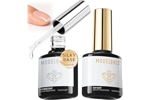 modelones Gel Nail Polish Top Base Coat Set, 15 ML Upgrade Silky Base and Extra Glossy Top Coat Clear No Wipe High Shine Gel Polish Soak Off U V LED Nail Art Home DIY Manicure Gift for Women Beginner