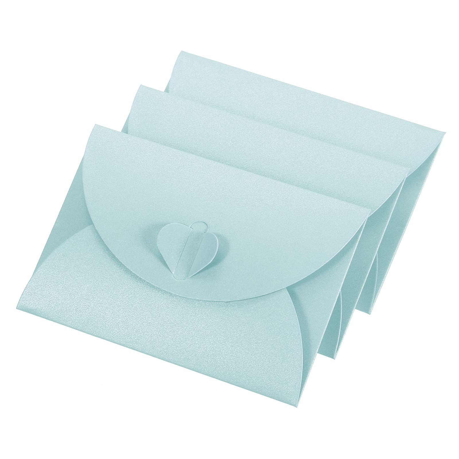 YOKIVE 50 Pack Mini Envelopes, Heart Shaped Clasp | Small Gift Card Holder, Great for Weddings Parties Boutiques(Light Blue)