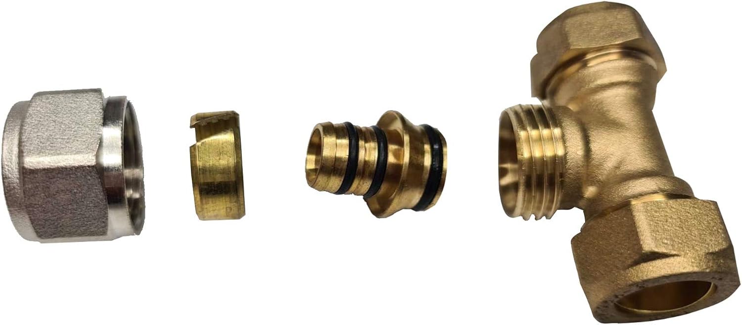 Wärmer System Brass Reducing Tee, 15mm Copper to 16mm Multilayer Pipe Compression Fitting - Image 3