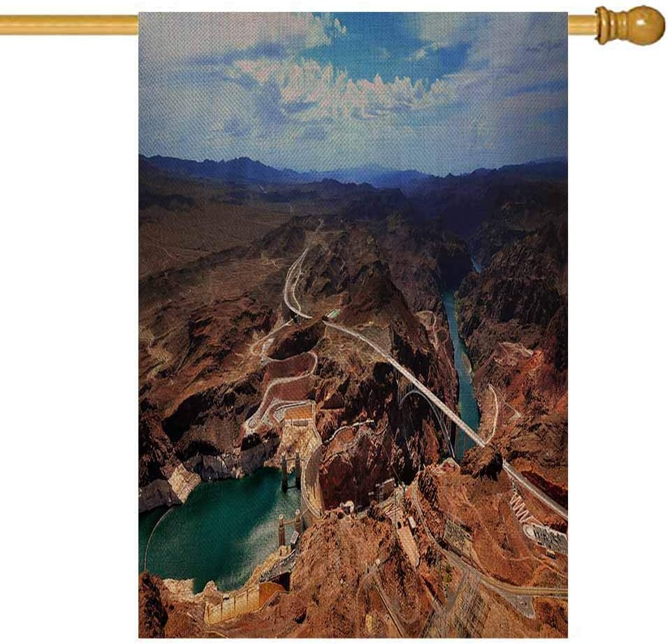 EMMTEEY House Flags 28x40 Double Sided Seasonal Burlap Yard Outdoor Decoration for Kids Outdoor House Flag Grand Canyon USA Panoramic View of and The River Bridge in National Park Az a Hoover Dam