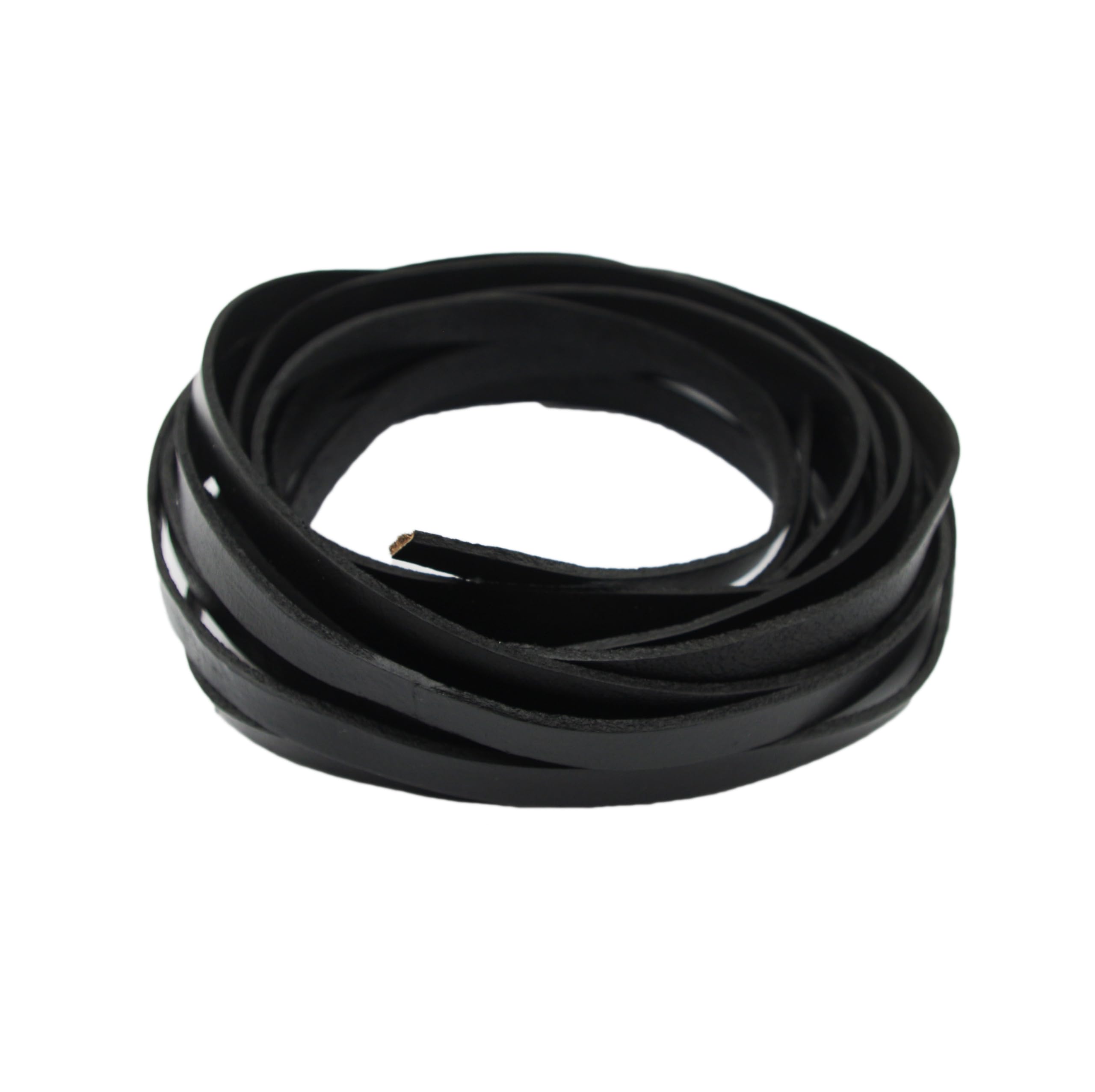 Glory Qin 5 Yards 10mmx2mm Genuine Cow Hide Flat Leather Strip, 10mm Wide Real Leather Craft for Jewelry Making LeatherRush (Black)