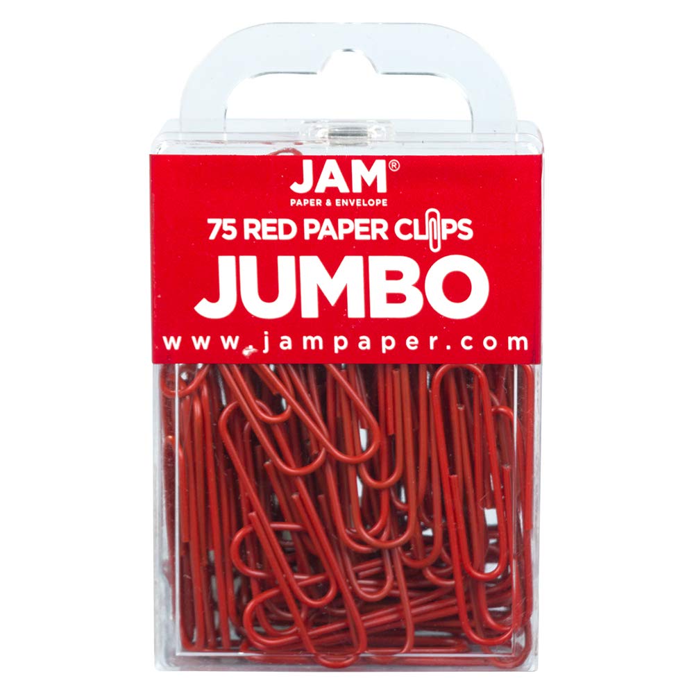 JAM PAPER Colourful Jumbo Paper Clips - Large 50.8 mm - Red Paperclips - 75/Pack