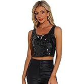 Allegra K Women's Sequin Tops Metallic Sparkle Glitter Sleeveless Camisole Tank Top Party Club Crop Tops