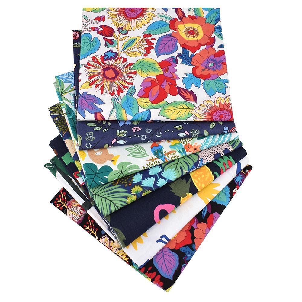 CraftsFabrics 7pcs/lot 40cmx50cm Aloha Hawaiin Parrots Animals Tropical Floral Fat Quarters Bundle 100% Cotton Printed Precut Craft Fabric Squares for Children's Quilting, Arts, Crafts, DIY Projects