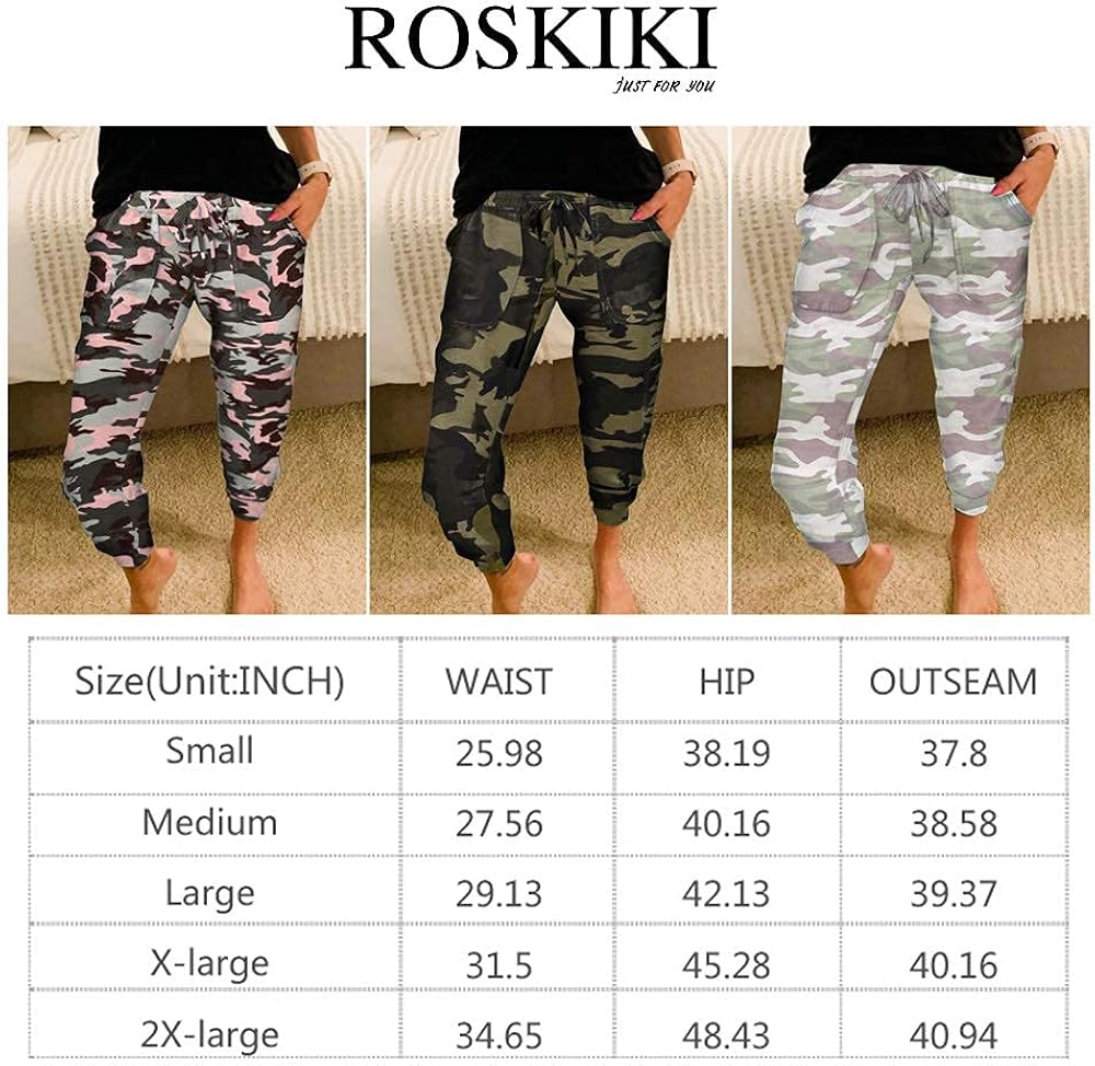 ROSKIKI Women's Drawstring Elastic Waist Casual Comfy Joggers Pants with Pockets: Clothing