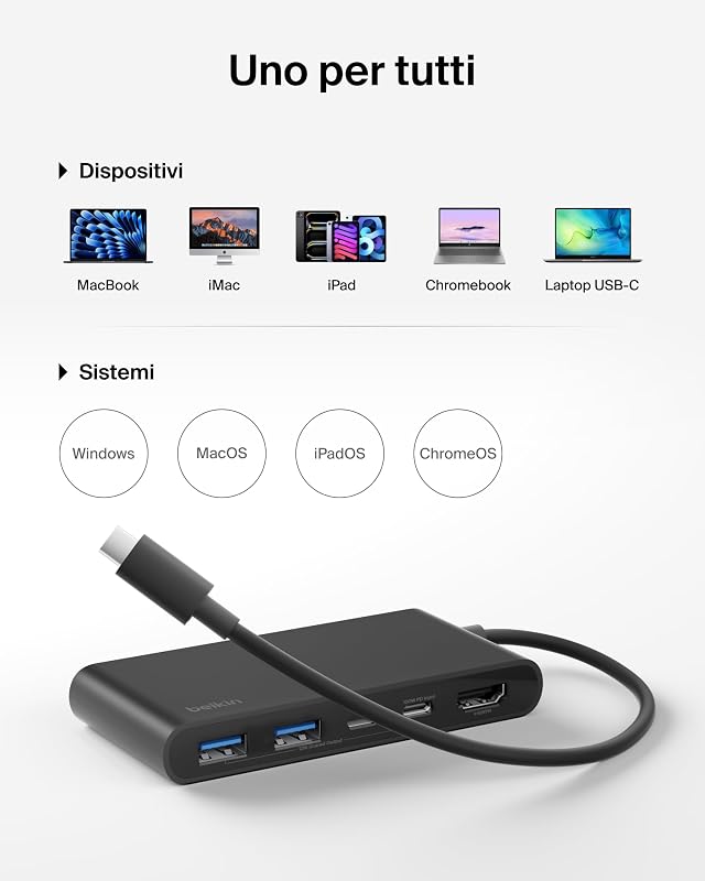 Hub USB-C a 5 Porte con HDMI 4K a 60 Hz, Power Delivery 100W, Trasferimenti Dati Rapidi da 5Gbps, Adattatore USBC Multiporta per MacBook, iPad Pro, Cromebook, HDMI 2.0 Aggiornato - Nero