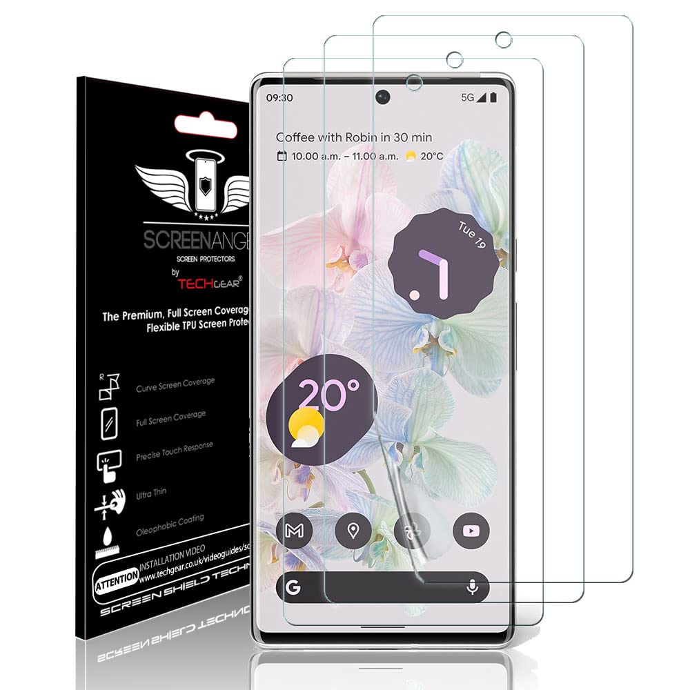 TECHGEAR [3 Pack Screen Protector fits Google Pixel 6 Pro Ultra [Screen Angel Edition] [In-Display FingerID Support][Case Friendly] [Bubble Free] [FULL Screen Coverage] HD Clear Flexible TPU Film
