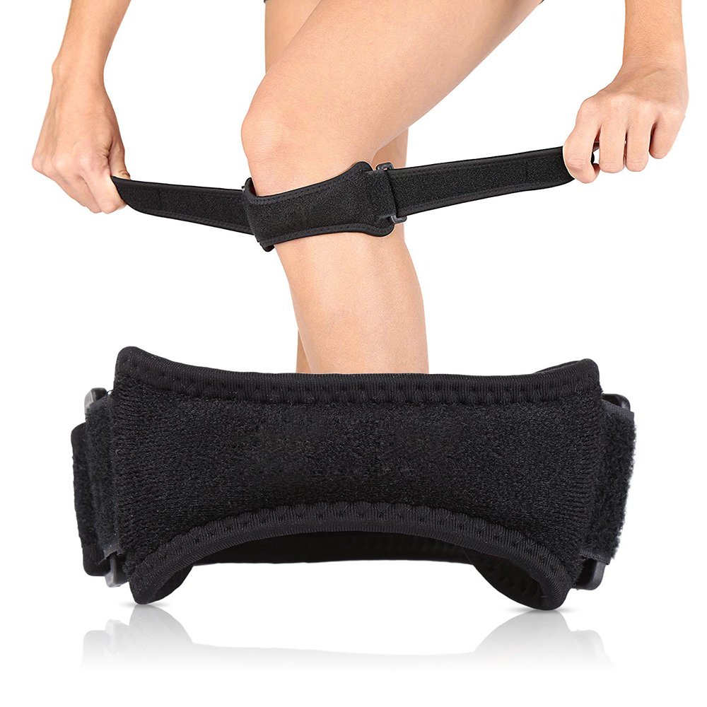 2 correas Bandas Con Almohadillas Para Rodilla Ajustables, Rodilleras para senderismo, fútbol, baloncesto, correr, jersey, tenis, tendinitis, voleibol y sentadillas, color negro