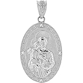 Claddagh Gold Fine 925 Sterling Silver CZ-Accented St. Joseph Oval Medal Necklace (1.15")