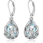 Octopus Earrings for Women Moonstone Octopus Tentacle Earrings Sterling Silver Ocean Kraken Sea Animal Drop Dangle Jewelry Charms Halloween Christmas Gifts
