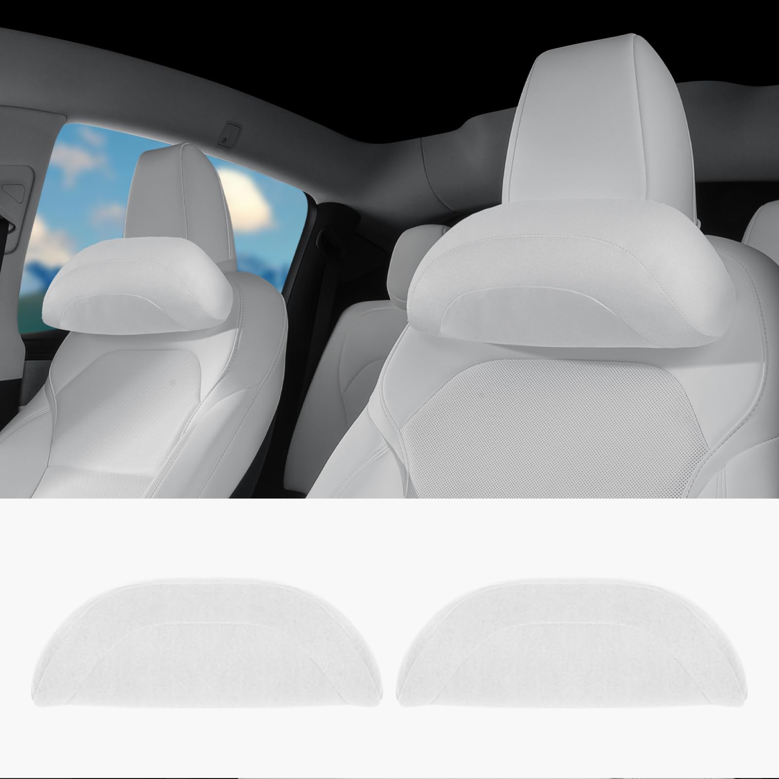 Photo 1 of Arcoche Soft car headrest for Model 3 Y S X Highland Juniper Accessories Complies with The Original OEM Factory Standards No Pressure no Odor Easy to Clean Pain Relief Car Neck Pillow 2pc White