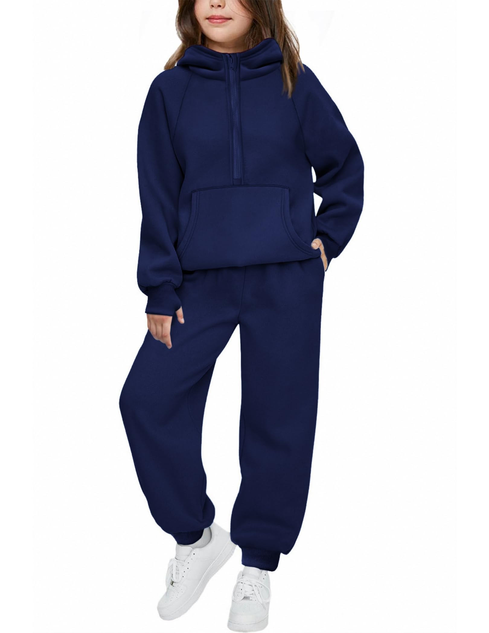Photo 1 of Size 150. Arshiner Two Piece Outfits for Girls Long Sleeve Drop Shoulder Hoodie Sweatsuit Casual Tracksuit Jogger Set