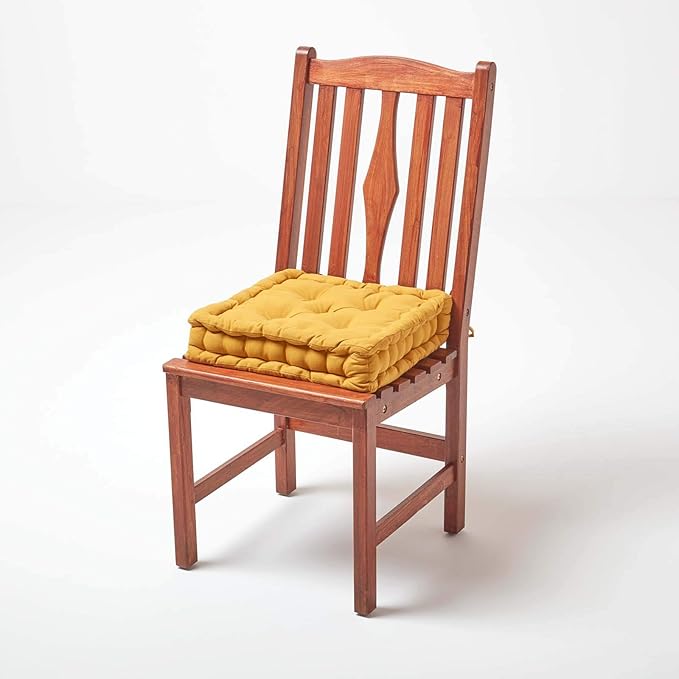 HOMESCAPES Mustard Dining Chair Booster Cushion Large Firm 40 cm Square