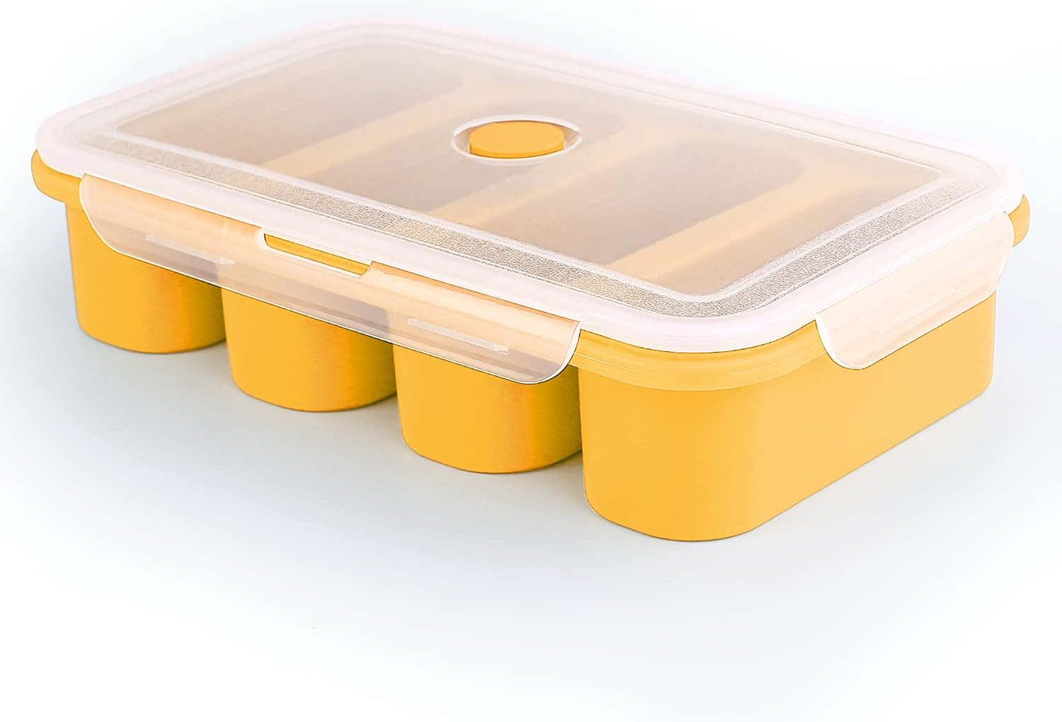 Silicone Freezer Trays Extra Large Soup Super Cube Ice Cube Tray Food Freezing Molds 4 Giant Storage for Food Meal Sauce with Lid (4 cubes, Yellow)