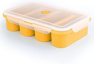 Silicone Freezer Trays Extra Large Soup Super Cube Ice Cube Tray Food Freezing Molds 4 Giant Storage for Food Meal Sauce with Lid (4 cubes, Yellow)