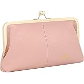 Royal Bagger RFID Kiss Lock Wallet, Solid Color Multi-card Slots Card Holder, Genuine Cow Leather Clutch Purses for Women 1468 (Pink)