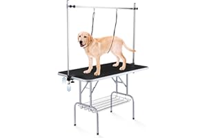 Unovivy Dog/Pet Grooming Table Foldable Height Adjustable - 36-inch Portable Dog Grooming Table with Arm Noose & Mesh Tray, Maximum Capacity Up to 300lbs (Dark Black)