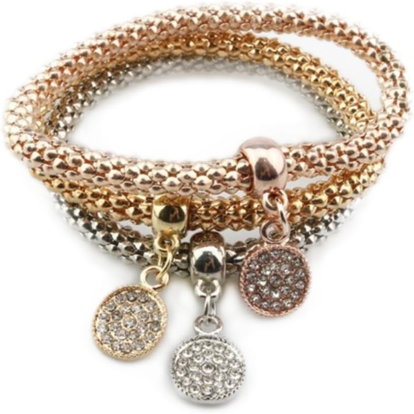 aloiness 3Pcs Charms Heart Pendent Elegant Jewellery Hand Chain Bracelet for Women (Style 8)